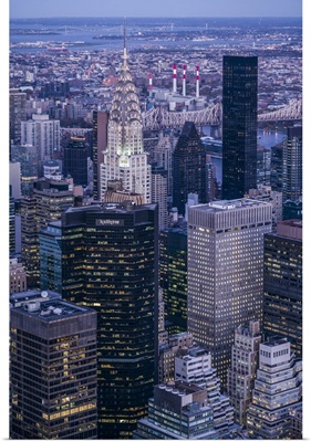 New York City, Mid-Town Manhattan, elevated view towards Chrysler Building, dusk
