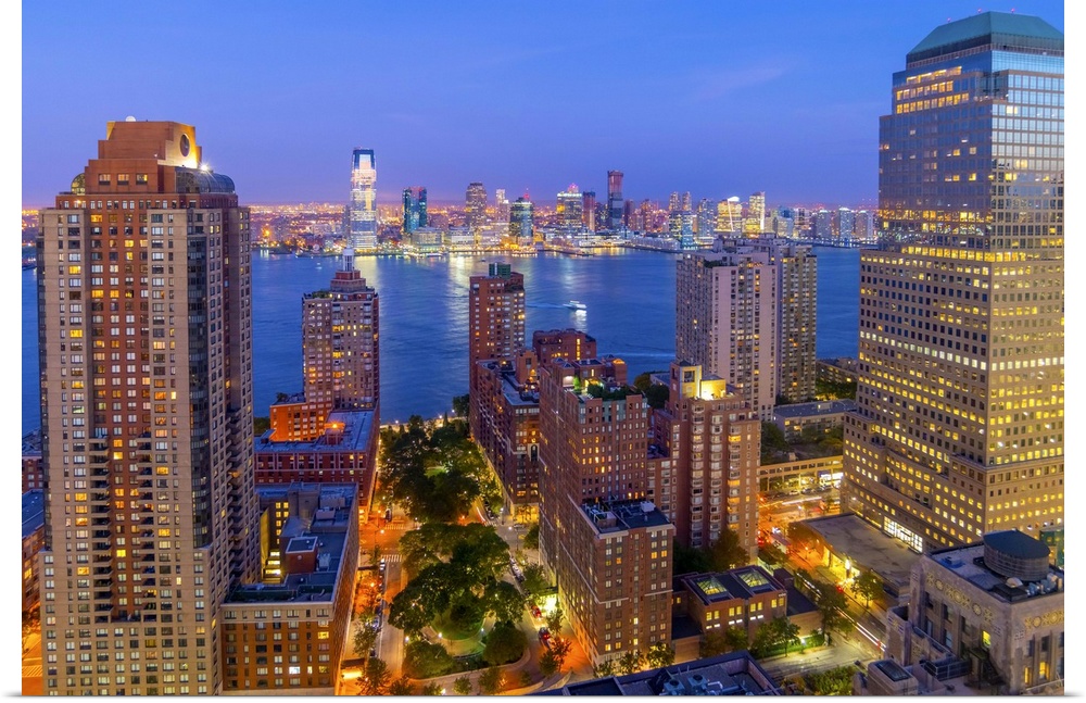 USA, New York, Lower Manhattan, Jersey City in New Jersey across Hudson River.