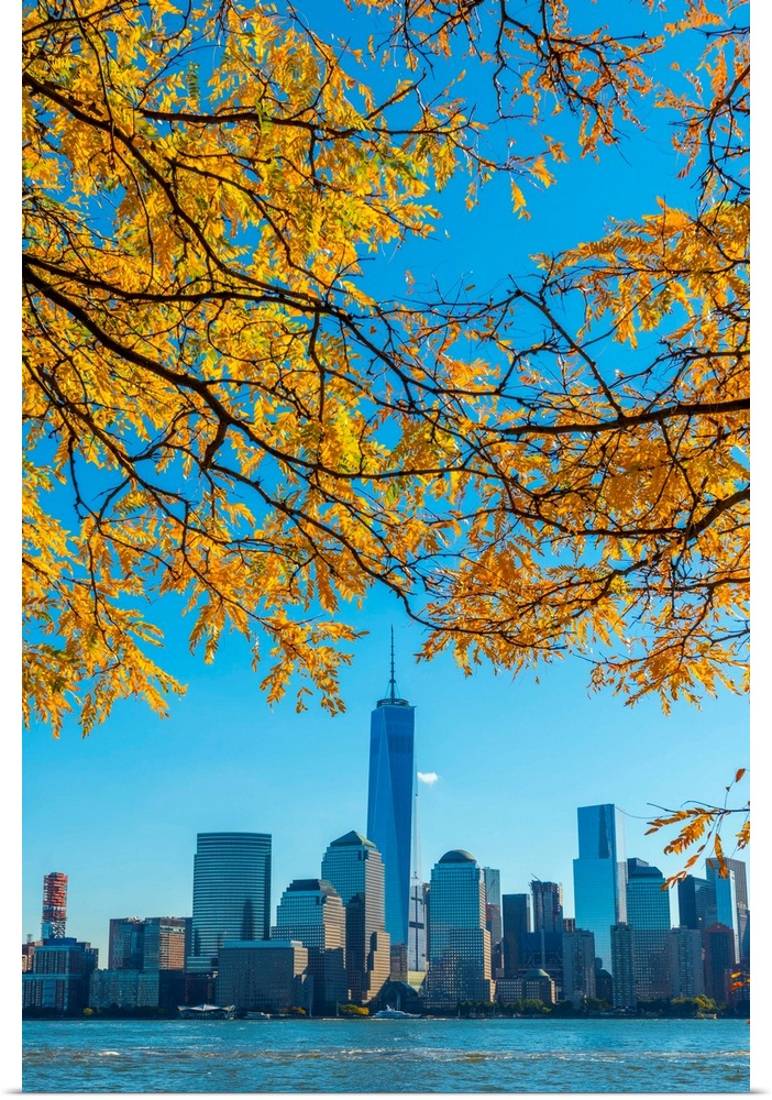USA, New York, Manhattan, Lower Manhattan and World Trade Center, Freedom Tower, viewed from New Jersey, Jersey City, Paul...
