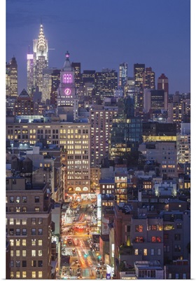 New York, New York City, Lower Manhattan, elevated view of SoHo, dusk