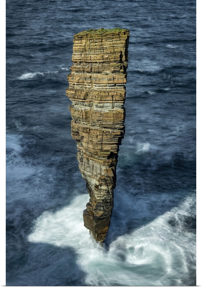 North Gaulton Castle sea stack on the wild west coast of Mainland, Orkney Islands, Scotland. Autumn (September) 2019.