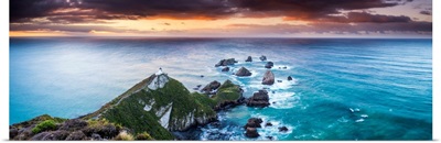 Nugget Point Lighthouse At Sunrise, New Zealand