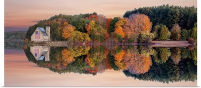 Old Stone Church In West Boylston With American Flag, Massachusetts