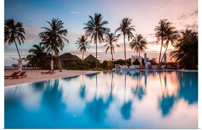 Palms Reflecting In Swimming Pool At Sunset, Maldives