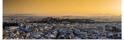 Panoramic view at sunset of Athens, Attica, Greece