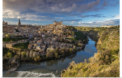 Panoramic view over Toledo and Tagus river, Castile La Mancha, Spain