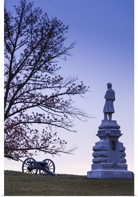 Pennsylvania, Gettysburg, Battle of Gettysburg, tree and battlefield monument, dawn
