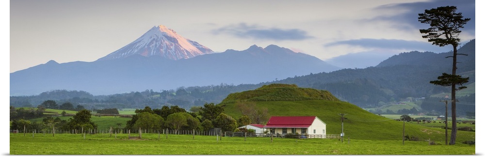 Picturesque Mount Taranaki (Egmont) and rural landscape, Taranaki, North Island, New Zealand