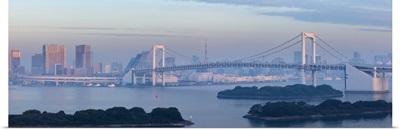 Rainbow bridge and Tokyo Bay from Odaiba, Tokyo, Japan