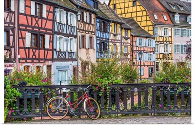 Red Bike And Timbered Buildings, Colmer, Alsace, France