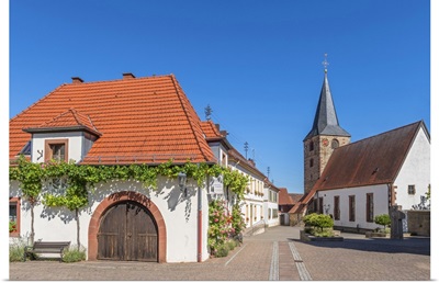Restaurant And Church At Oberrottenbach, Rhineland-Palatinate, Germany