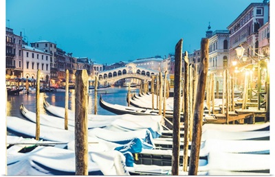 Rialto Bridge At Dusk In Winter, Venice, Veneto, Italy