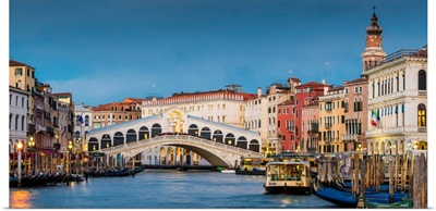 Rialto Bridge At Dusk, Venice, Veneto, Italy.