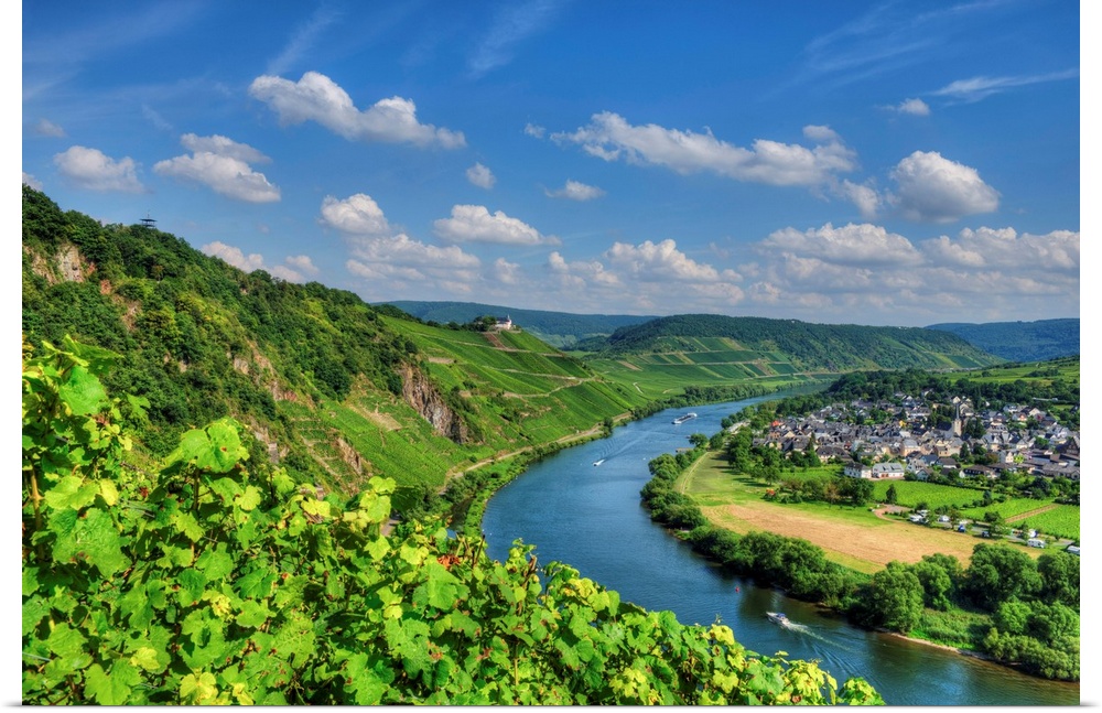 River Mosel With Punderich And Former Cloister Marienburg, Rhineland-Palatinate, Germany