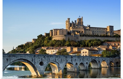 Saint Nazaire Church And The Old Bridge In Beziers On A Bluff By The River Orb, France