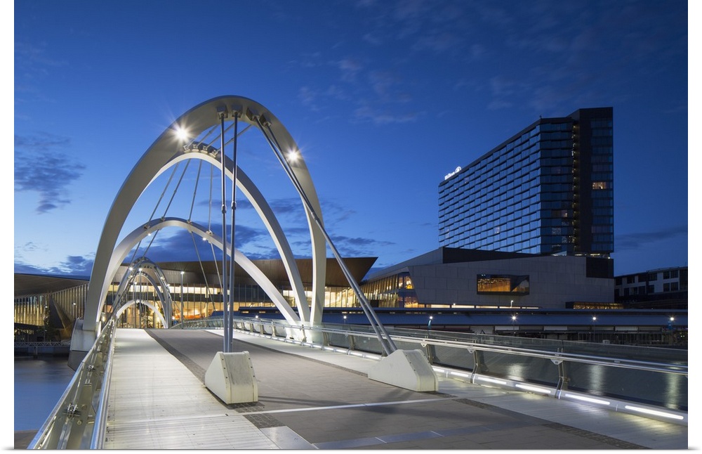 Seafarers Bridge, Convention Centre and Hilton Hotel at dawn, Melbourne, Victoria, Australia.