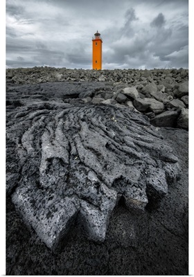 Selvogsviti Lighthouse And Ancient Lava Flow, Strandakirkja, Iceland
