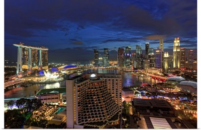 Singapore, Aerial view of Singapore Skyline and Esplanade Theathre