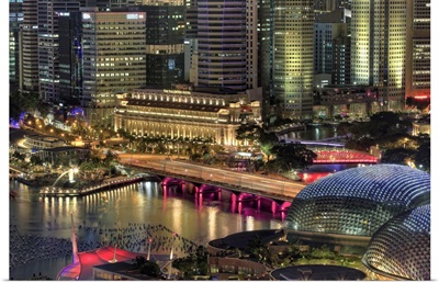 Singapore, Aerial view of Singapore Skyline and Esplanade Theathre