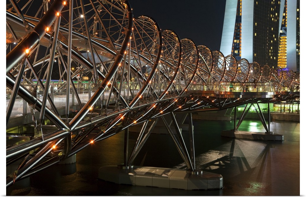 Singapore, Singapore, Marina Bay. The Helix Bridge which connects the Marina Bay Sands with Marina Central.