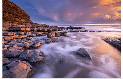 Spectacular sunset over Nash Point on the Glamorgan Heritage Coast, South Wales