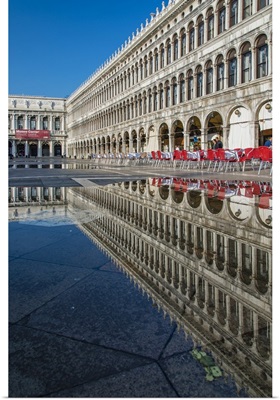 St. Mark's square reflected in a puddle, Venice, Veneto, Italy