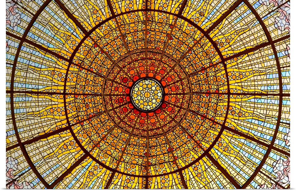 Stained-glass skylight, Palace of Catalan Music concert hall, Barcelona, Catalonia, Spain. Catalonia, Barcelona, Spain.