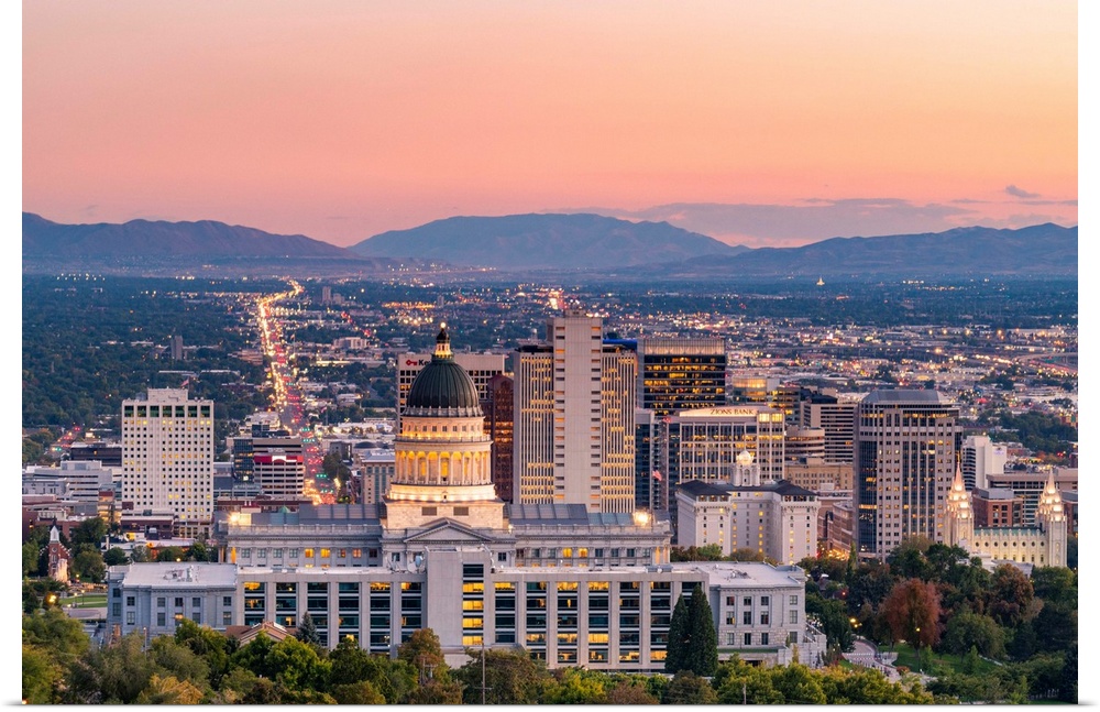 State Capital building and skyline of Salt Lake City, Utah, USA.