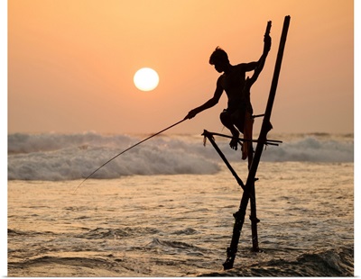 Stilt Fishermen At Dusk, Weligama, South Coast, Sri Lanka, Asia