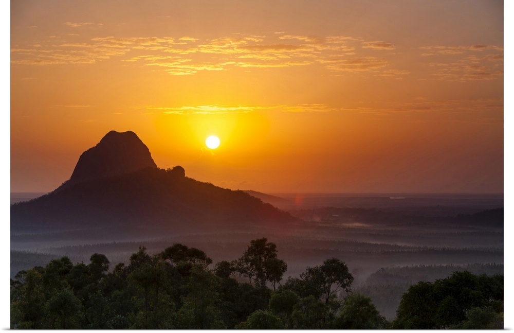 Sunrise over Mount Tibrogargan. Glass House Mountains National Park, South East Queensland, Queensland, Australia
