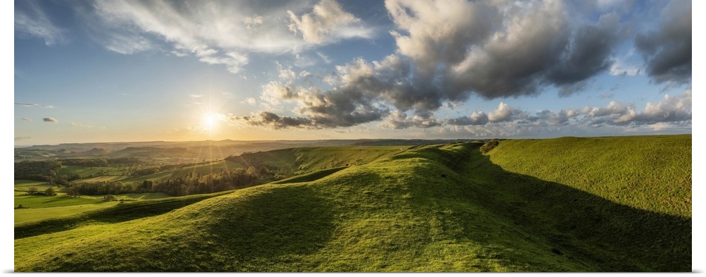 Sunset from Eggerdon Hill Iron Age Hill Fort, Dorset, England, UK.