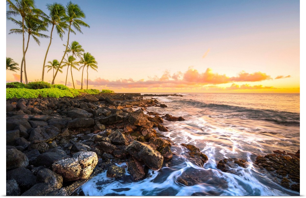 Sunset In Poipu Beach Park, Kauai Island, Hawaii, USA.