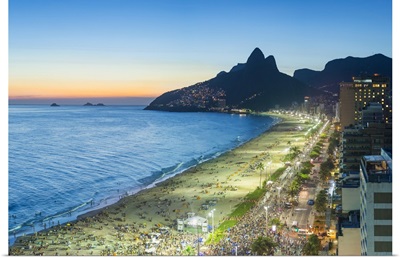Sunset over Ipanema Beach and Dois Irmaos mountain, Rio de Janeiro, Brazil