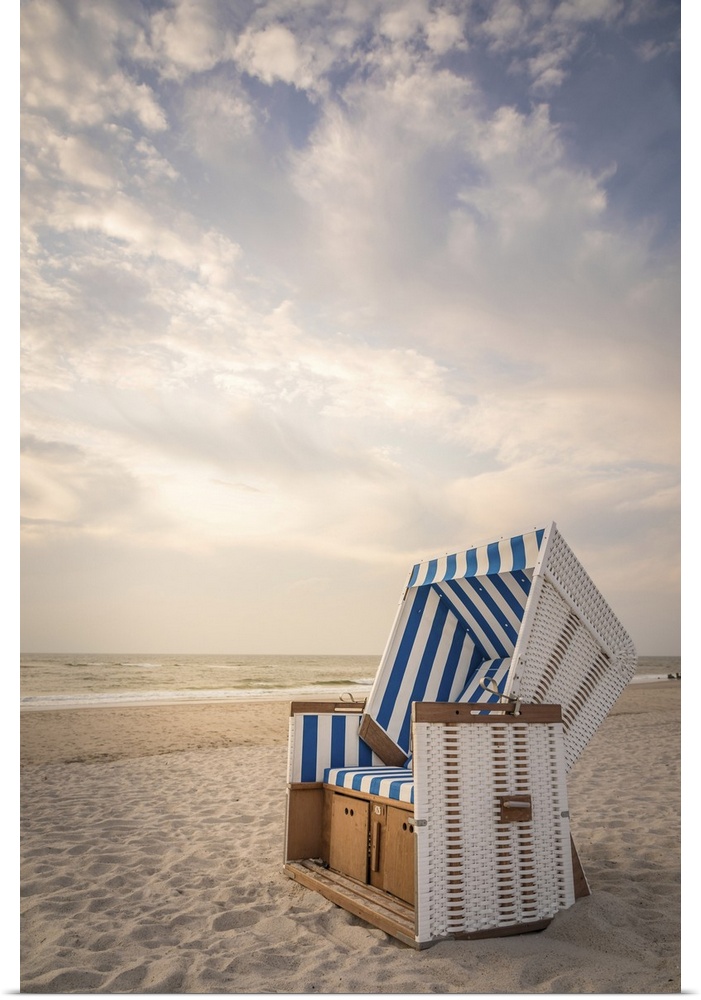 Sylt beach chair in the soft evening light, Kampen, Sylt, Schleswig-Holstein, Germany.