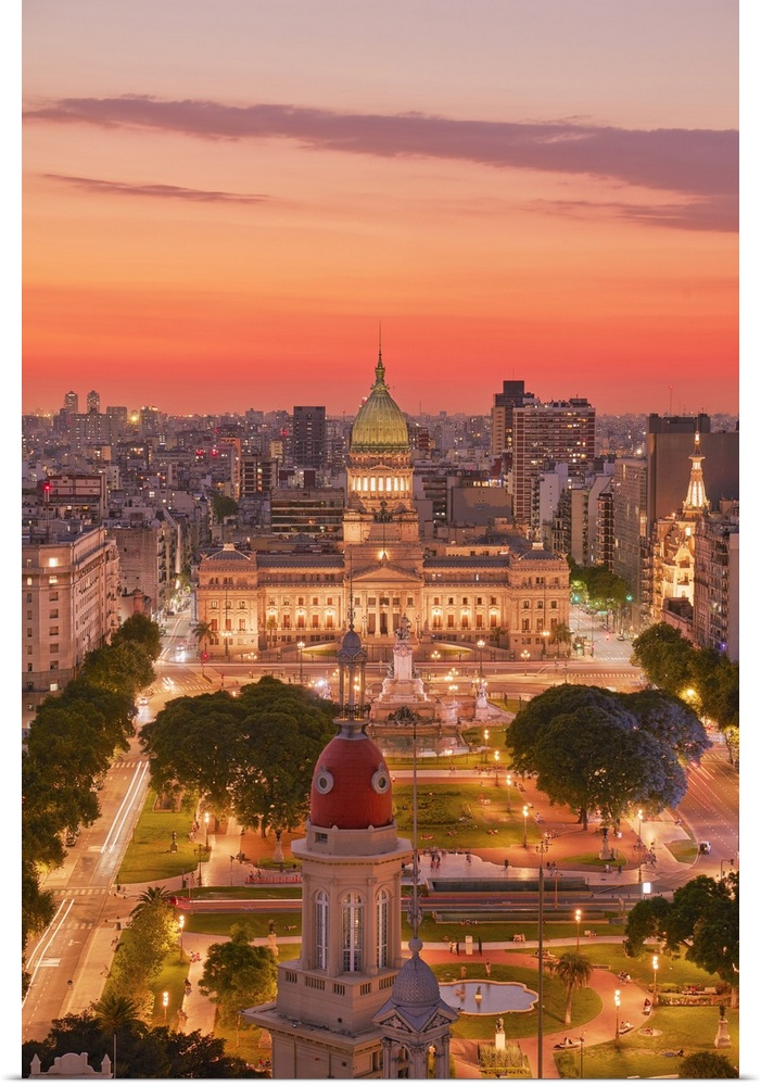 The Argentine National Congress at twilight, Balvanera, Buenos Aires, Argentina. Built in Neo-Classical style and designed...