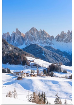 The Little Village Of Santa Magdalena In Funes With The Odle Dolomites, Italy