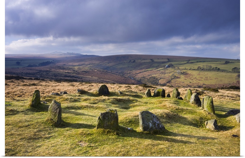 The Nine Maidens stone circle, otherwise known as the Seventeen Brothers on Belstone Common in Northern Dartmoor National ...