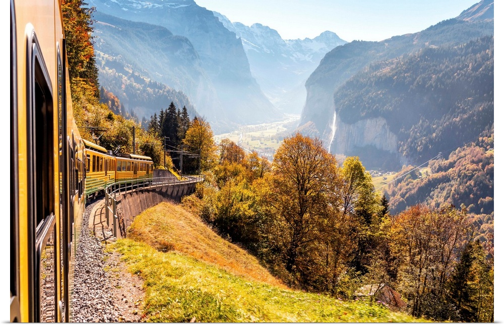 The Railway From Lauterbrunnen To Wengen, Wengen, Canton Of Bern, Switzerland, Europe.