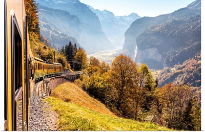 The Railway From Lauterbrunnen To Wengen, Wengen, Canton Of Bern, Switzerland, Europe
