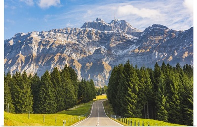 The road leading to Schwagalp pass with mount Santis in the background, Switzerland