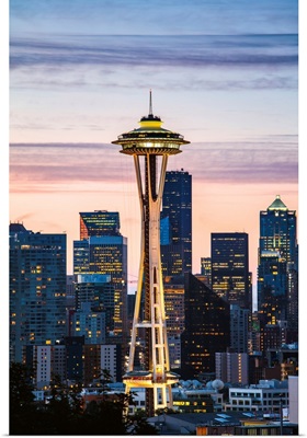 The Space Needle And Skyline At Dawn, Seattle, Washington, USA