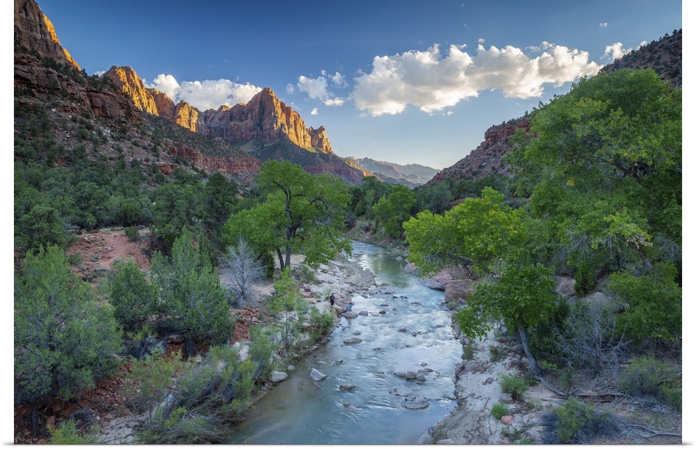 The Watchman mountain and Virgin river, Zion National Park, Utah, USA.