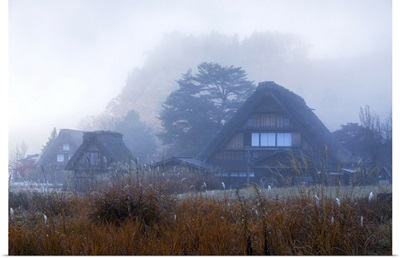 Traditional Houses Of Ogimachi In Mist. Shirakawa-Go, Toyama Prefecture, Japan