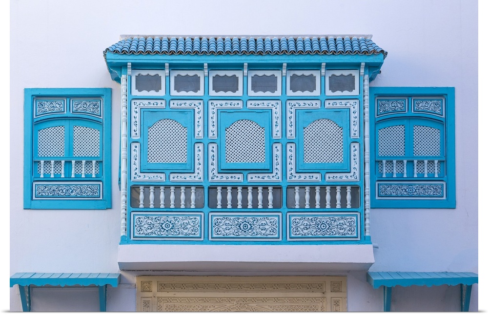 Tunisia, Kairouan, Madina, decorative blue window, decorative.