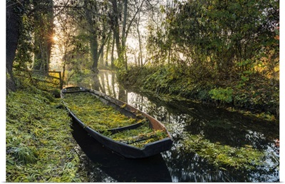 Typical Boat On A Canal In The Spreewald, Biosphere Reserve, Brandenburg, Germany
