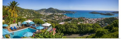 U.S. Virgin Islands, St. Thomas, Charlotte Amalie, elevated town view