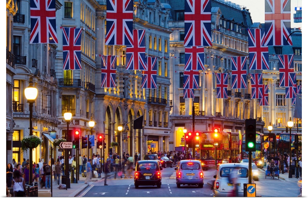 UK, England, London, Regent Street, Union Jack Flags marking the Royal Wedding of Prince William and Kate Middleton