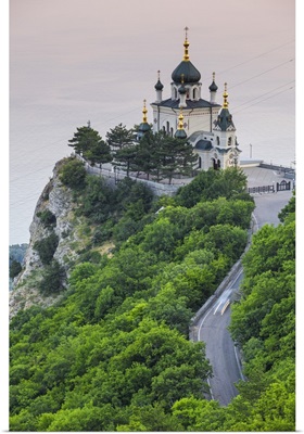 Ukraine, Crimea, Foros, Foros church sitting on top of a cliff overlooking the Black Sea