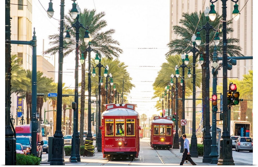 United States, Louisiana, New Orleans. Canal Street streetcar line in the French Quarter.