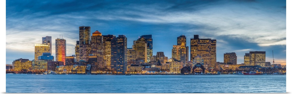 USA, New England, Massachusetts, Boston, city skyline from Boston Harbor.